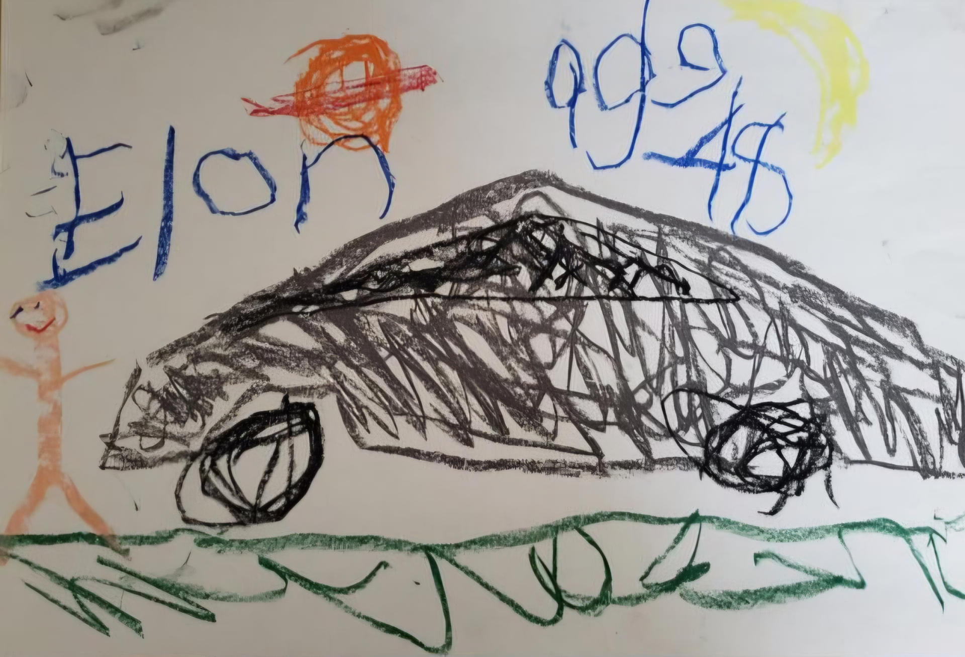 Elon's childhood crayon drawing of a futuristic car